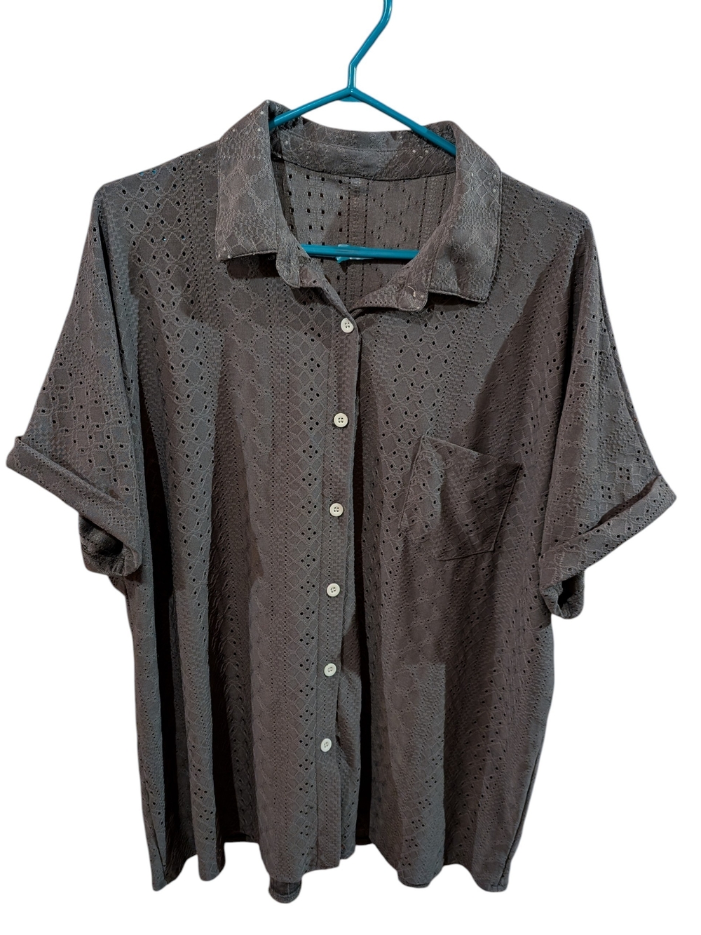 Men's Short Sleeve Eyelet Button-Up Shirt - Dark Gray